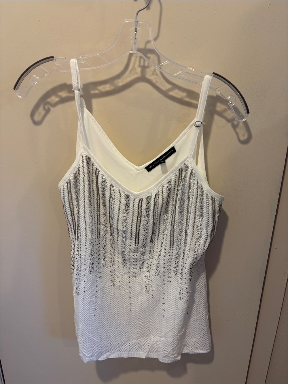 White House Black Market White and Silver Beaded Cami